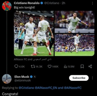 Ronaldo khiến Elon Musk chú ý