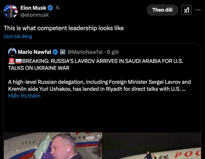Nga, Mỹ dành lời khen cho nhau ngay trước đàm phán ở Saudi Arabia